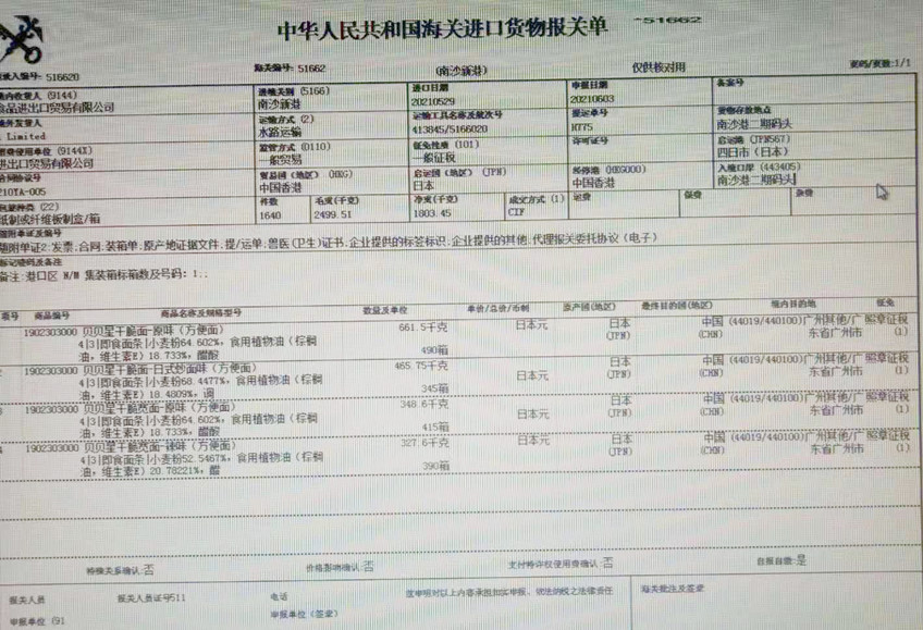 食品進口報關單填寫